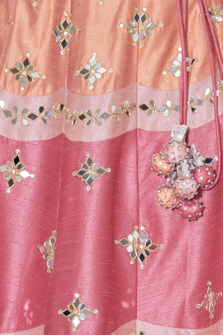 Vandana Sethi_Peach Dupion Raw Silk Scoop Neck Embellished Bridal Lehenga Set_at_Aza_Fashions
