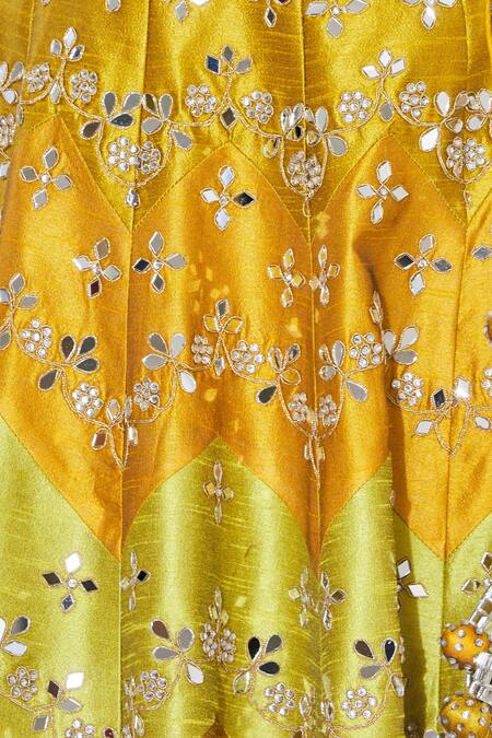 Vandana Sethi_Yellow Dupion Raw Silk Halter Neck Embellished Lehenga Set _at_Aza_Fashions