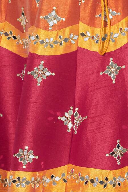 Vandana Sethi_Orange Dupion Raw Silk Scoop Neck Embellished Bridal Lehenga Set_at_Aza_Fashions