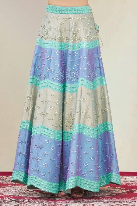 Shop_Vandana Sethi_Blue Dupion Silk Sweetheart Neck Embroidered Bridal Lehenga Set_Online_at_Aza_Fashions