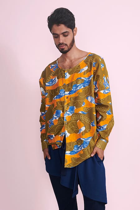 Vikram Bajaj Multi Color Cotton Printed Floral Full Sleeve Shirt 