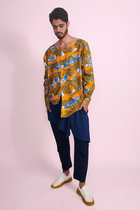 Vikram Bajaj_Multi Color Cotton Printed Floral Full Sleeve Shirt_Online_at_Aza_Fashions