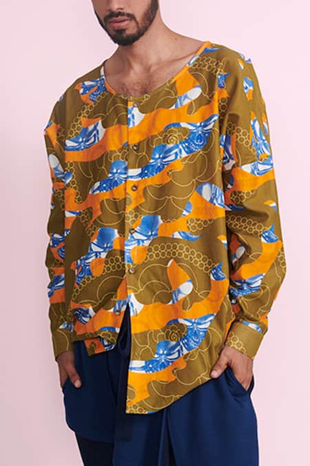 Buy_Vikram Bajaj_Multi Color Cotton Printed Floral Full Sleeve Shirt_Online_at_Aza_Fashions
