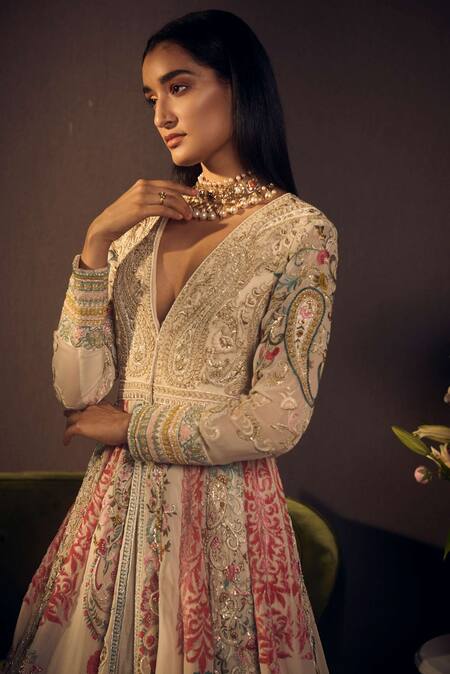 Buy_Varun Bahl_White Georgette Embroidered Anarkali Set_Online_at_Aza_Fashions