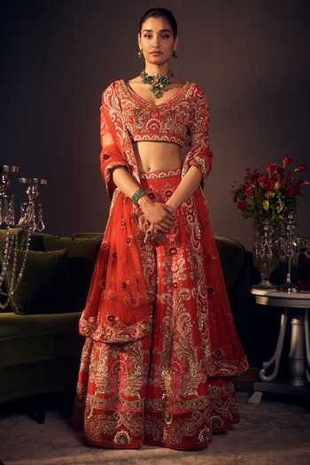 Buy Varun Bahl Red Embroidered Lehenga Set at Aza Fashions Buy_Varun Bahl_Red Embroidered Lehenga Set_at_Aza_Fashions