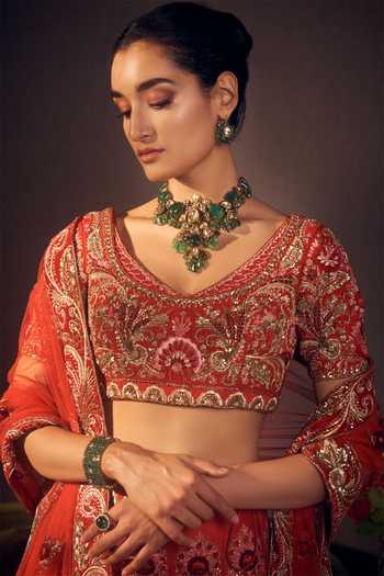 Varun Bahl Red Embroidered Lehenga Set Online at Aza Fashions Varun Bahl_Red Embroidered Lehenga Set_Online_at_Aza_Fashions