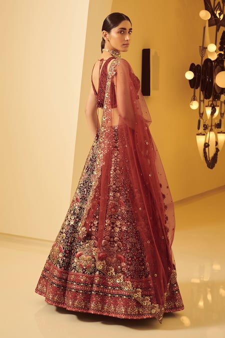 Shop Varun Bahl Blue V Neck Embroidered Bridal Lehenga Set at Aza Fashions Shop_Varun Bahl_Blue V Neck Embroidered Bridal Lehenga Set _at_Aza_Fashions