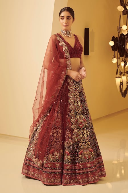 Varun Bahl Blue V Neck Embroidered Bridal Lehenga Set Online at Aza Fashions Varun Bahl_Blue V Neck Embroidered Bridal Lehenga Set _Online_at_Aza_Fashions