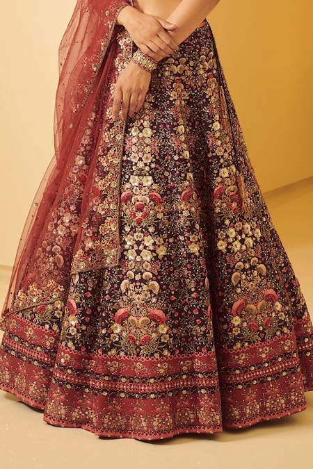 Varun Bahl Blue V Neck Embroidered Bridal Lehenga Set at Aza Fashions Varun Bahl_Blue V Neck Embroidered Bridal Lehenga Set _at_Aza_Fashions