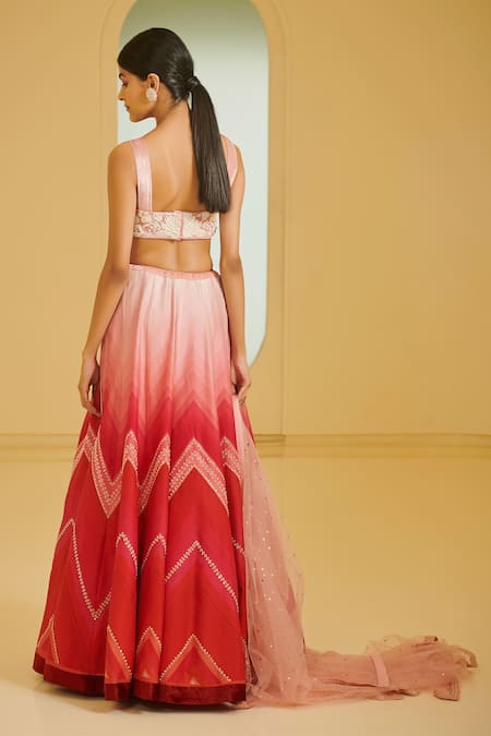 Shop Varun Bahl Pink Modal Dupion U Neck Embroidered Bridal Lehenga Set at Aza Fashions Shop_Varun Bahl_Pink Modal Dupion U Neck Embroidered Bridal Lehenga Set _at_Aza_Fashions