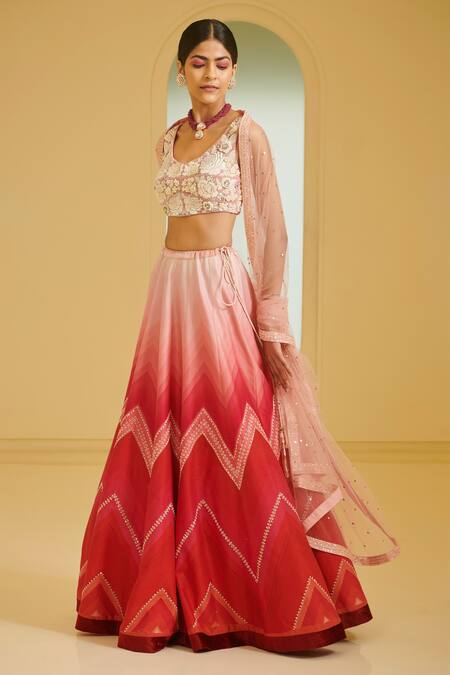 Varun Bahl Pink Modal Dupion U Neck Embroidered Bridal Lehenga Set Online at Aza Fashions Varun Bahl_Pink Modal Dupion U Neck Embroidered Bridal Lehenga Set _Online_at_Aza_Fashions