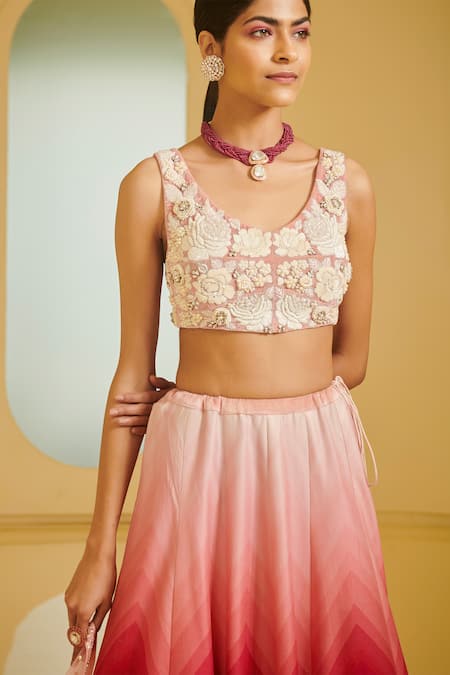 Shop Varun Bahl Pink Modal Dupion U Neck Embroidered Bridal Lehenga Set Online at Aza Fashions Shop_Varun Bahl_Pink Modal Dupion U Neck Embroidered Bridal Lehenga Set _Online_at_Aza_Fashions