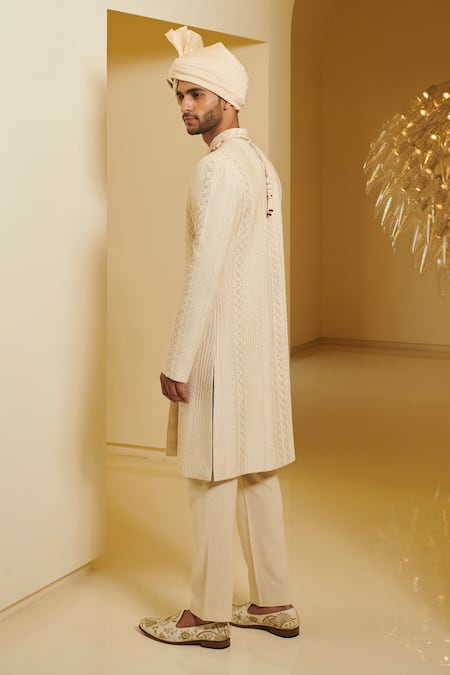 Shop Varun Bahl White Silk Embroidered Sherwani And Pant Set at Aza Fashions Shop_Varun Bahl_White Silk Embroidered Sherwani And Pant Set _at_Aza_Fashions