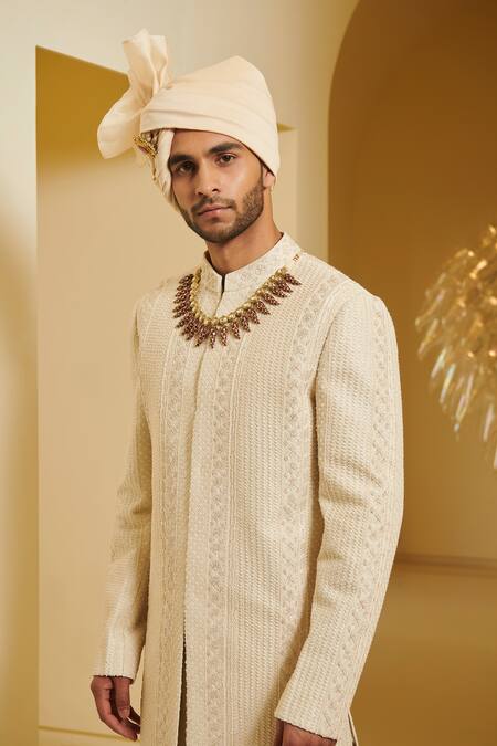 Buy Varun Bahl White Silk Embroidered Sherwani And Pant Set Online at Aza Fashions Buy_Varun Bahl_White Silk Embroidered Sherwani And Pant Set _Online_at_Aza_Fashions