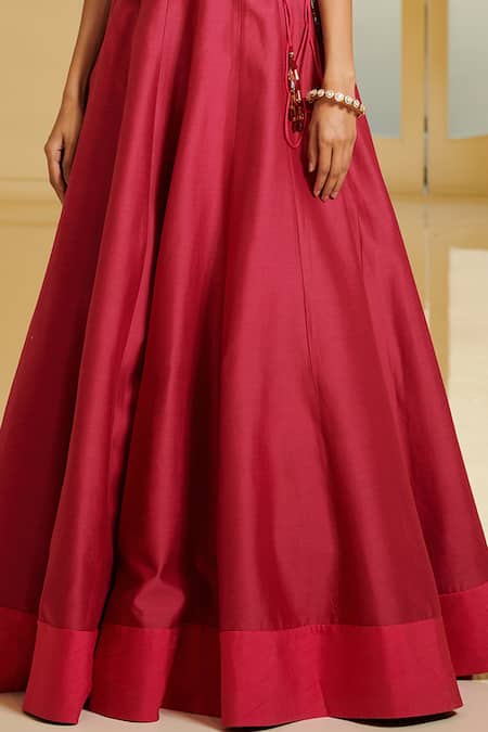 Varun Bahl Pink Modal Dupion V Neck Embroidered Gillet And Lehenga Set at Aza Fashions Varun Bahl_Pink Modal Dupion V Neck Embroidered Gillet And Lehenga Set _at_Aza_Fashions