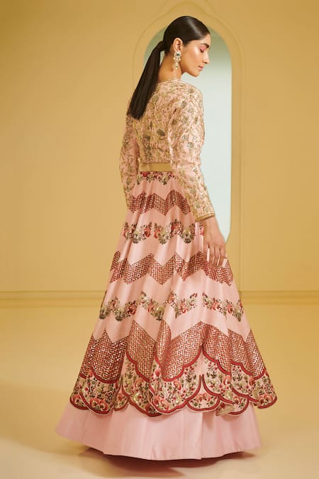 Shop Varun Bahl Pink Modal Dupion V Neck Layered Anarkali Gown at Aza Fashions Shop_Varun Bahl_Pink Modal Dupion V Neck Layered Anarkali Gown _at_Aza_Fashions