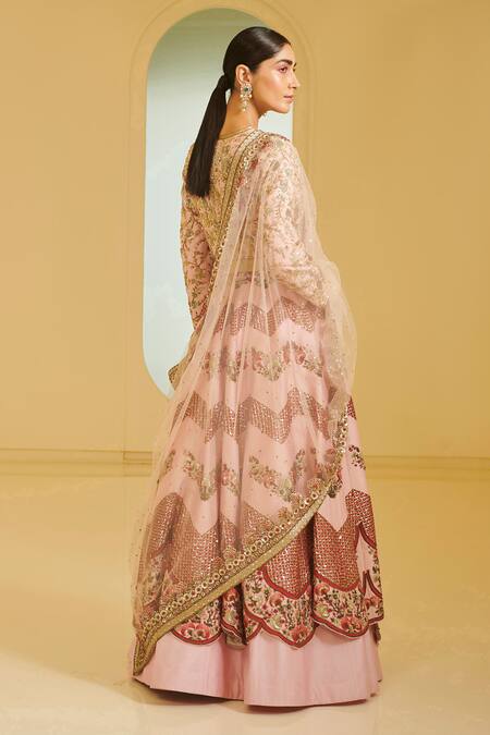 Buy Varun Bahl Pink Modal Dupion V Neck Layered Anarkali Gown Online at Aza Fashions Buy_Varun Bahl_Pink Modal Dupion V Neck Layered Anarkali Gown _Online_at_Aza_Fashions