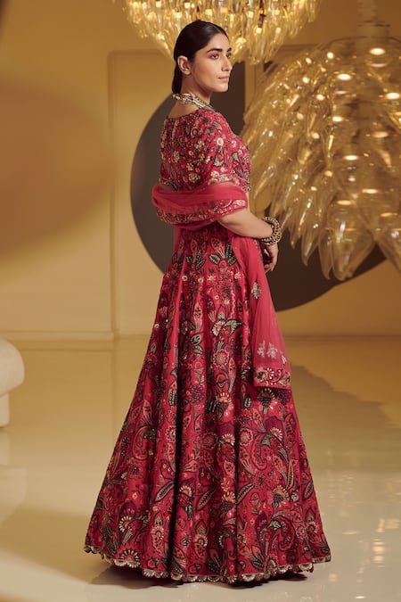 Shop Varun Bahl Red Modal Dupion U Neck Embroidered Bridal Lehenga Set at Aza Fashions Shop_Varun Bahl_Red Modal Dupion U Neck Embroidered Bridal Lehenga Set _at_Aza_Fashions