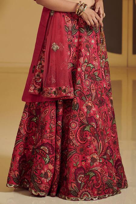 Varun Bahl Red Modal Dupion U Neck Embroidered Bridal Lehenga Set at Aza Fashions Varun Bahl_Red Modal Dupion U Neck Embroidered Bridal Lehenga Set _at_Aza_Fashions