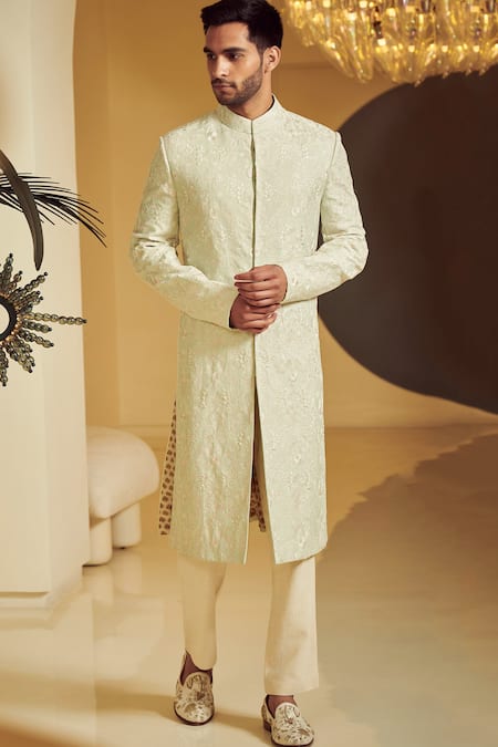 Varun Bahl Green Silk, Modal Dupion Embroidered Sherwani And Kurta Set Online at Aza Fashions Varun Bahl_Green Silk, Modal Dupion Embroidered Sherwani And Kurta Set _Online_at_Aza_Fashions