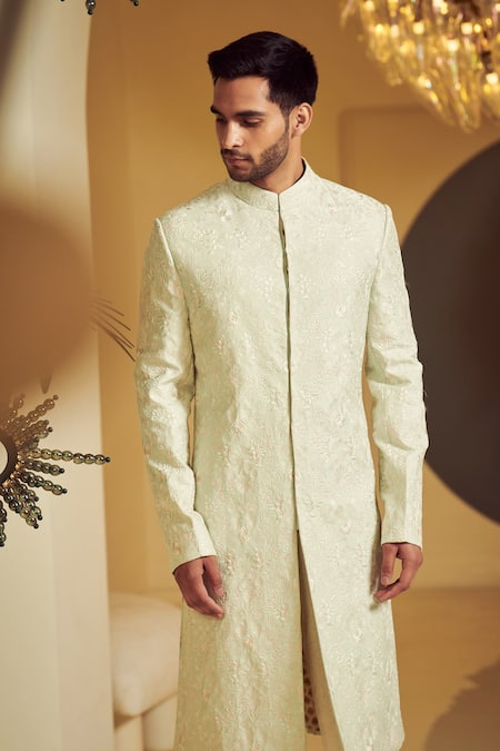 Buy Varun Bahl Green Silk, Modal Dupion Embroidered Sherwani And Kurta Set Online at Aza Fashions Buy_Varun Bahl_Green Silk, Modal Dupion Embroidered Sherwani And Kurta Set _Online_at_Aza_Fashions