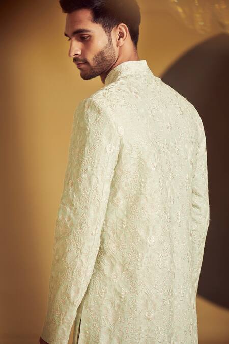 Varun Bahl Green Silk, Modal Dupion Embroidered Sherwani And Kurta Set at Aza Fashions Varun Bahl_Green Silk, Modal Dupion Embroidered Sherwani And Kurta Set _at_Aza_Fashions