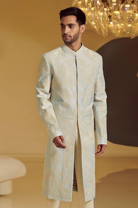 Buy Varun Bahl Blue Silk, Modal Dupion Embroidered Sherwani And Kurta Set Online at Aza Fashions Buy_Varun Bahl_Blue Silk, Modal Dupion Embroidered Sherwani And Kurta Set _Online_at_Aza_Fashions