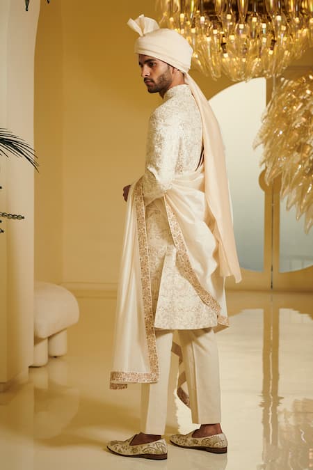 Shop Varun Bahl White Silk, Modal Dupion Embroidered Sherwani at Aza Fashions Shop_Varun Bahl_White Silk, Modal Dupion Embroidered Sherwani _at_Aza_Fashions