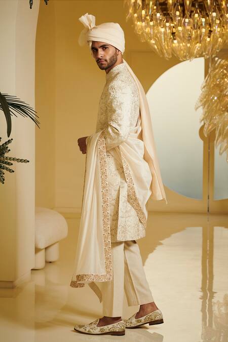 Buy Varun Bahl White Silk, Modal Dupion Embroidered Sherwani Online at Aza Fashions Buy_Varun Bahl_White Silk, Modal Dupion Embroidered Sherwani _Online_at_Aza_Fashions