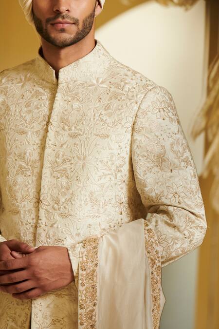 Varun Bahl White Silk, Modal Dupion Embroidered Sherwani at Aza Fashions Varun Bahl_White Silk, Modal Dupion Embroidered Sherwani _at_Aza_Fashions