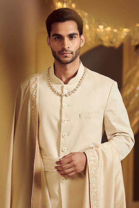 Buy Varun Bahl White Silk, Modal Dupion Embroidered Sherwani Set Online at Aza Fashions Buy_Varun Bahl_White Silk, Modal Dupion Embroidered Sherwani Set _Online_at_Aza_Fashions