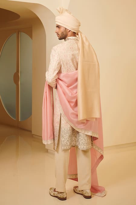 Shop Varun Bahl Pink Silk, Modal Dupion Embroidered Sherwani Set at Aza Fashions Shop_Varun Bahl_Pink Silk, Modal Dupion Embroidered Sherwani Set _at_Aza_Fashions