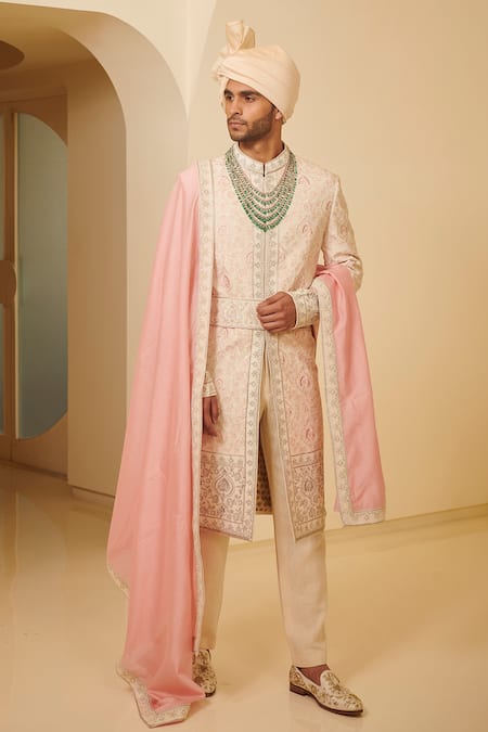 Varun Bahl Pink Silk, Modal Dupion Embroidered Sherwani Set Online at Aza Fashions Varun Bahl_Pink Silk, Modal Dupion Embroidered Sherwani Set _Online_at_Aza_Fashions