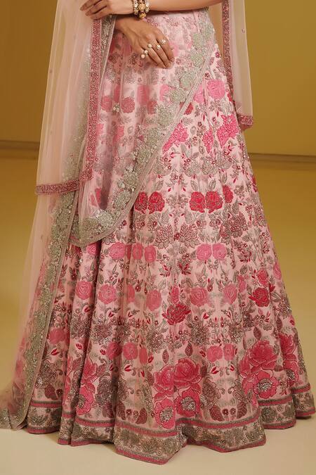 Varun Bahl Pink Net, Modal Dupion V Neck Embroidered Bridal Lehenga Set at Aza Fashions Varun Bahl_Pink Net, Modal Dupion V Neck Embroidered Bridal Lehenga Set _at_Aza_Fashions