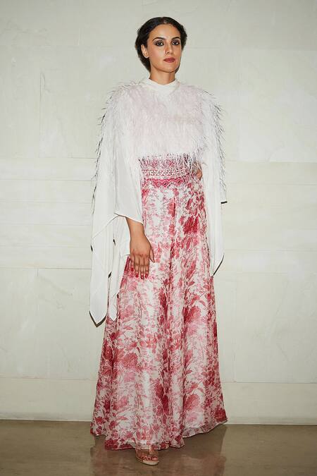 Varun Bahl_Pink Top Viscose Crepe Pants Organza And Modal Dupion Draped & Printed Set _Online_at_Aza_Fashions