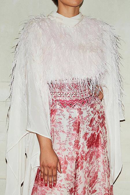 Varun Bahl_Pink Top Viscose Crepe Pants Organza And Modal Dupion Draped & Printed Set _at_Aza_Fashions