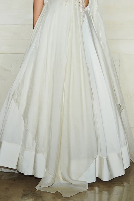 Varun Bahl_White Cape And Skirt Mono Net Top Cupro Satin Embroidered & Set _Online_at_Aza_Fashions