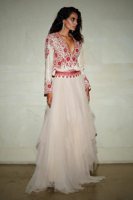 Varun Bahl Peplum Top & Skirt Set 