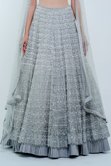 Varun Chakkilam Silver Net, Silk Organza Glass Beads, Stones Hand Embroidered Bridal Lehenga Set Online at Aza Fashions Varun Chakkilam_Silver Net, Silk Organza Glass Beads, Stones Hand Embroidered Bridal Lehenga Set_Online_at_Aza_Fashions