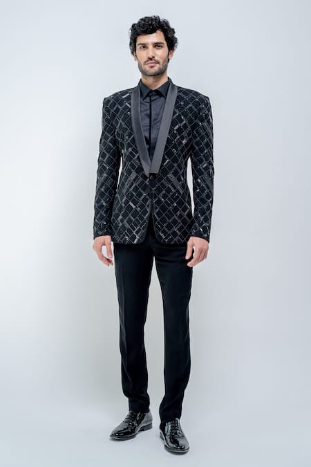 Varun Chakkilam Metallic Checkered Blazer & Pant Set 