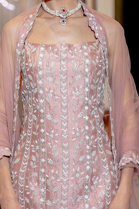 Varun Chakkilam Pink Silk Organza Floral Motifs Square Neck Embroidered Kurta Palazzo Set Online at Aza Fashions Varun Chakkilam_Pink Silk Organza Floral Motifs Square Neck Embroidered Kurta Palazzo Set_Online_at_Aza_Fashions