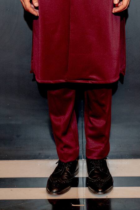 Buy_Varun Chakkilam_Maroon Poly Blend Suiting Glass Beads Embroidered Kurta Set _Online_at_Aza_Fashions