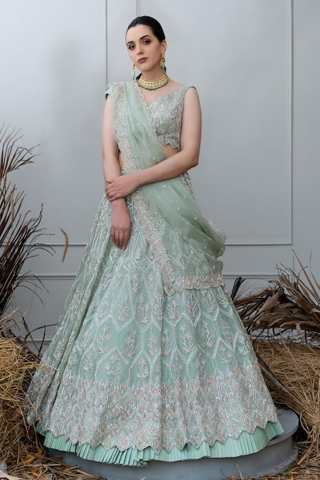 Varun Chakkilam Organza Hand Embroidered Bridal Lehenga Set 