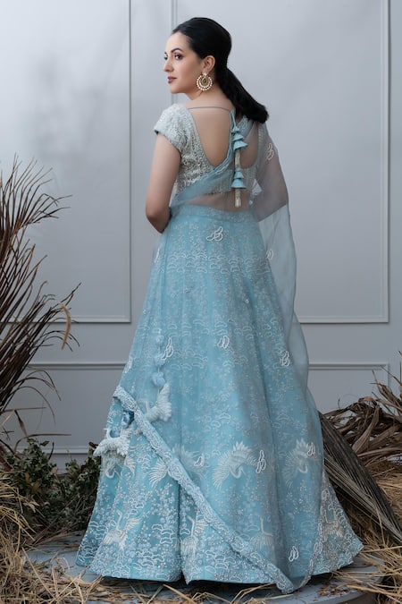 Varun Chakkilam Organza Hand Embroidered Bridal Lehenga Set 