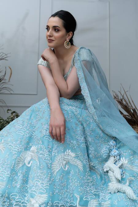 Buy Varun Chakkilam Blue , Net, Light Scoop Neck Hand Embroidered Bridal Lehenga Set Online at Aza Fashions Buy_Varun Chakkilam_Blue , Net, Light Scoop Neck Hand Embroidered Bridal Lehenga Set _Online_at_Aza_Fashions
