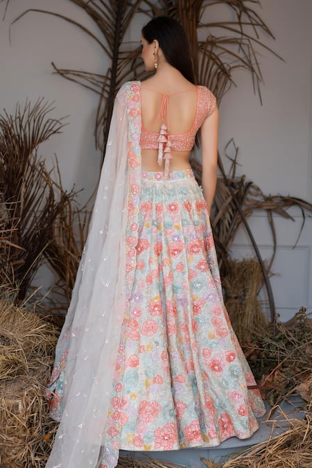 Varun Chakkilam Organza Hand Embroidered Bridal Lehenga Set 