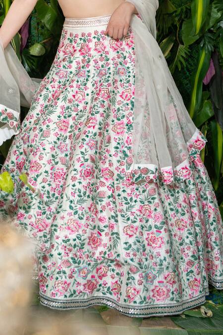 Buy_Varun Chakkilam_Multi Color Raw Silk, Organza Round Embroidered Bridal Lehenga Set_Online_at_Aza_Fashions