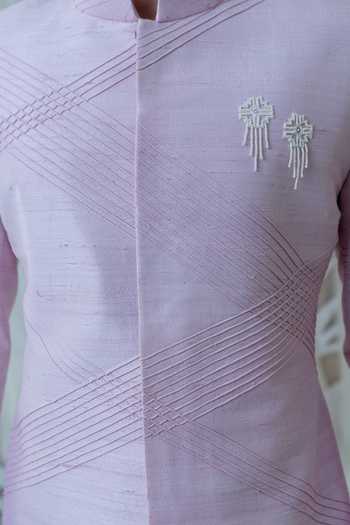 Buy_Varun Chakkilam_Purple Raw Silk Embellished Bandhgala Pant Set  _Online_at_Aza_Fashions