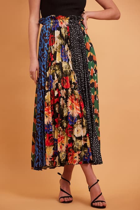 Verb By Pallavi Singhee_Multi Color Polyester Printed Pleated Skirt _Online_at_Aza_Fashions