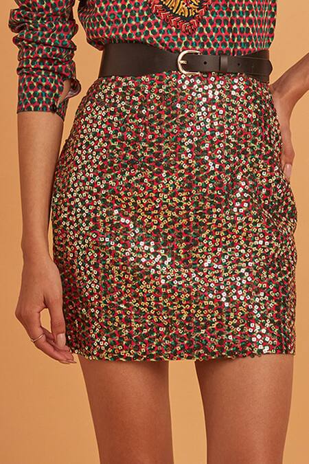 Buy_Verb By Pallavi Singhee_Multi Color Sequin Work Mini Skirt_Online_at_Aza_Fashions